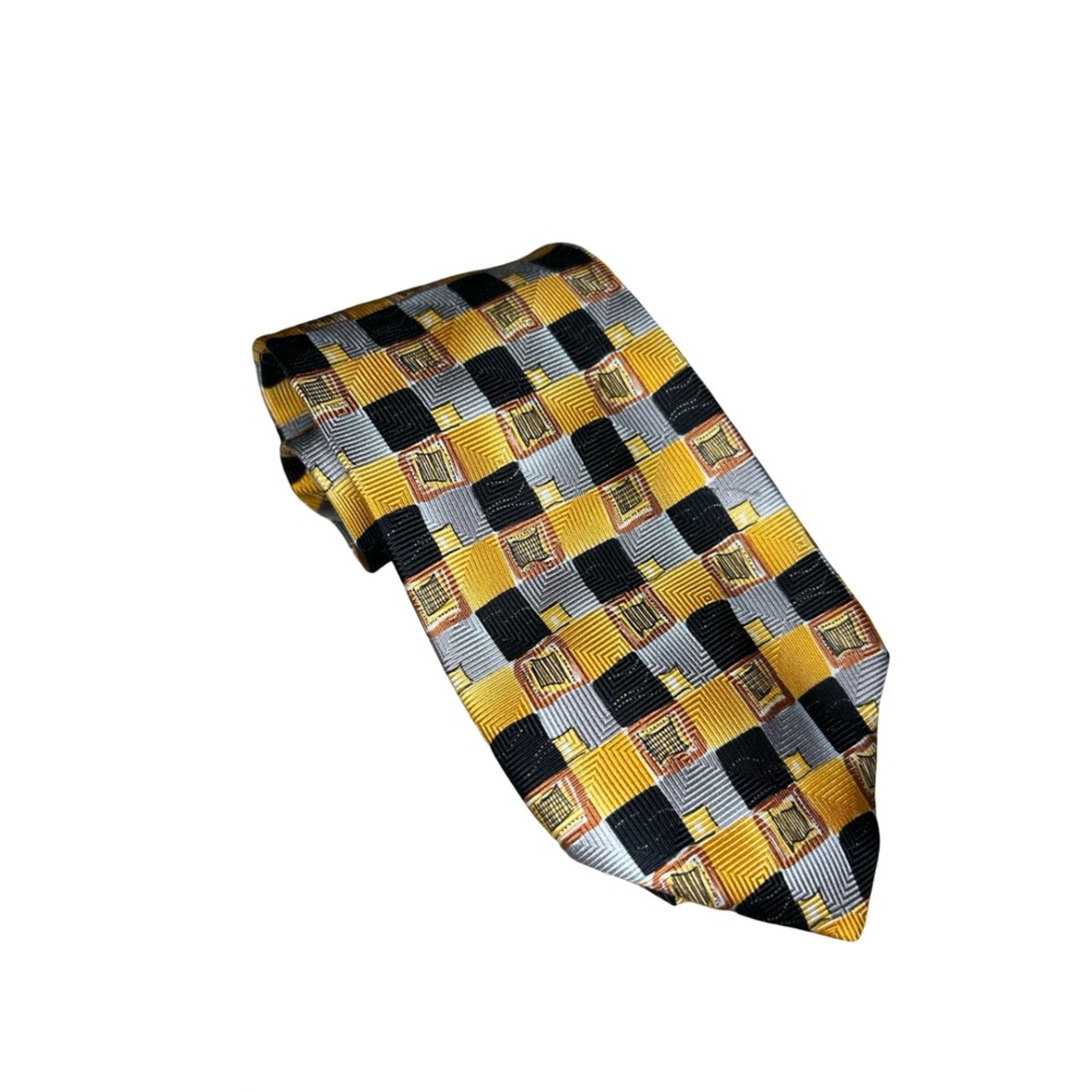 Zanzara Carnaval De Venise Silk Tie Gold Black Silver Geometric Made in Italy